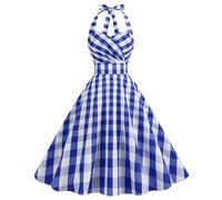 Robe Vintage Années 50 Femme Retro Rockabilly Pin Up Chic et Elegant Robes sans Manche Dos Nu Polka Dot Mariage Cocktail Soirée Fête Cérémonie Robe Demoiselle d'honneur,Blue,M,f139w