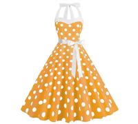 Robe Vintage Années 50 Femme Retro Rockabilly Pin Up Chic et Elegant Robes sans Manche Dos Nu Polka Dot Mariage Cocktail Soirée Fête Cérémonie Robe Ceremonie Femme,Orange,M,f79w