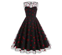 Robe Vintage Années 50 Femme Retro Rockabilly Pin Up Élégante Robes sans Manche Dos Nu Décolleté en Cœur Fleurs Trapèze Mariage Cocktail Soirée Fête Cérémonie Décontractée au Genou Dress Médiévale