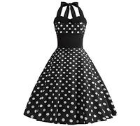 Robe Vintage Années 50 Femme Retro Rockabilly Pin Up Élégante Robes sans Manche Dos Nu Décolleté en Cœur Polka Dot Trapèze Mariage Cocktail Soirée Fête Cérémonie Décontractée au Genou Midi #Noir M