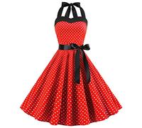 Robe Vintage Années 50 Femme Retro Rockabilly Pin Up Élégante Robes sans Manche Dos Nu Décolleté en Cœur Polka Dot Trapèze Mariage Cocktail Soirée Fête Cérémonie Décontractée au Genou Midi Rouge M