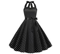 Robe Vintage Années 50 Femme Retro Rockabilly Pin Up Élégante Robes sans Manche Dos Nu Décolleté en Cœur Polka Dot Trapèze Mariage Cocktail Soirée Fête Cérémonie Décontractée au Genou Midi Noir M