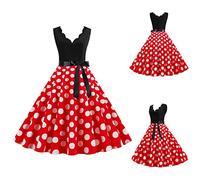 Robe Vintage AnnéEs 50 Pin Up Femme à Pois Vintage Rétro Imprimée à Pois Mi Longue Elégante Style 1950's Audrey Hepburn Robe de Soirée Cocktail sans Manches Rockabilly Swing Plissée Robe Année 50