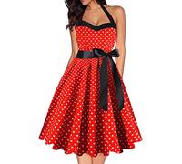 Robe Vintage AnnéEs 50 Pin Up Femme à Pois Vintage Rétro Imprimée à Pois Mi Longue Elégante Style 1950's Audrey Hepburn Robe de Soirée Cocktail sans Manches Rockabilly Année 50 Swing Plissée