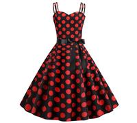 Robe Vintage AnnéEs 50 Pin Up Femme à Pois Vintage Rétro Imprimée à Pois Mi Longue Elégante Style 1950's Audrey Hepburn Robe de Soirée Cocktail sans Manches Rockabilly Année 50 Swing Plissée, 2PCS