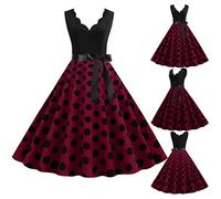 Robe Vintage AnnéEs 50 Pin Up Femme à Pois Vintage Rétro Imprimée à Pois Mi Longue Elégante Style 1950's Audrey Hepburn Robe de Soirée Cocktail sans Manches Rockabilly Année 50 Swing Plissée