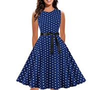 Robe Vintage AnnéEs 50 Pin Up Femme à Pois Vintage Rétro Imprimée à Pois Mi Longue Elégante Style 1950's Audrey Hepburn Robe de Soirée Cocktail sans Manches Rockabilly Année 50 Swing Plissée