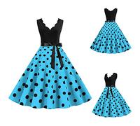 Robe Vintage AnnéEs 50 Pin Up Femme à Pois Vintage Rétro Imprimée à Pois Mi Longue Elégante Style 1950's Audrey Hepburn Cocktail Robe de Soirée Rockabilly Swing sans Manches Année 50 Plissée Robe