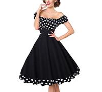 Robe Vintage AnnéEs 50 Pin Up Femme à Pois Vintage Rétro Imprimée à Pois Mi Longue Elégante Style 1950's Audrey Hepburn Robe de Soirée Cocktail sans Manches Rockabilly Année 50 Swing Plissée