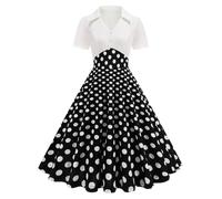 Robe Vintage AnnéEs 50 Pin Up Femme à Pois Vintage Rétro Imprimée à Pois Mi Longue Elégante Style 1950's Audrey Hepburn Robe de Soirée Cocktail sans Manches Rockabilly Swing Plissée Robes Année 50