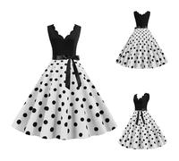 Robe Vintage AnnéEs 50 Pin Up Femme à Pois Vintage Rétro Imprimée à Pois Mi Longue Elégante Style 1950's Audrey Hepburn Robe de Soirée Cocktail sans Manches Rockabilly Année 50 Swing Plissée