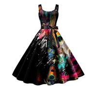 Robe Vintage Années 50 Pin Up Femme Crayon,Rétro Robe De Soiree Chic Et Élégant Col Rond De Cocktail Vintage Dress Année 50S Pin-Up Rockabilly Swing Dress De Bal Quick Dry
