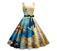 Robe Vintage Années 50 Pin Up Femme Crayon,Rétro Robe De Soiree Chic Et Élégant Col Rond De Cocktail Vintage Dress Année 50S Pin-Up Rockabilly Swing Dress De Bal Quick Dry