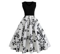 Robe Vintage AnnéEs 50 Pin Up Femme Crayon,Rétro Robe de Soiree Chic et Élégant Col Rond Robe de Cocktail Manches Courtes Vintage Robe Année 50s Pin-up Rockabilly Swing Robe de Bal