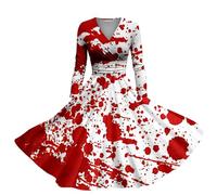 Robe Vintage Audrey Hepburn Femme, Robe Col V Deguisement Halloween Sexy Diablesse A Ligne Citrouille Imprimé Chic Elegant Tendance Dress Casual Glamour Sanglante