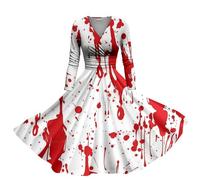 Robe Vintage Audrey Hepburn Femme Robe Col V, Deguisement Halloween Sexy Diablesse A Ligne Citrouille Imprimé Chic Elegant Tendance Dress Casual Glamour Sanglante