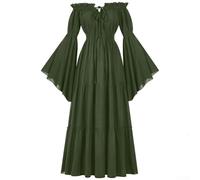 Robe vintage de style Renaissance pour femme avec manches longues et encolure dénudée pour costumade de pirate et fêtes costumées (L vert)