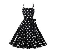 Robe vintage des années 1950 à bretelles spaghetti sans manches avec ceinture, robe trapèze à fleurs pour filles, Noir , 7-8 ans