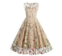 Robe vintage des années 1950 sans manches en maille patchwork robe de cocktail trapèze avec broderie florale Robe trapèze évasée Rockabilly rétro pour invitée de mariage années 50 et 60, abricot, XL
