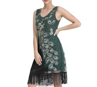 Robe vintage des années 20 pour femme - Robe à paillettes - Col en V - Robe à paillettes - Robe de fête des années 1920 - Robe de soirée brillante - Robe de soirée cocktail, Vert armée., L