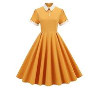 Robe Vintage Femme Année 40, Chic Et Elegant Chemise 1950s Plissé Robe Vintage Swing Cérémonie Jupe Plissée avec Nœud A-Line Robe Rose Cocktail Danse Robe Retour Au Genou Robe De Cocktail Robe Femme