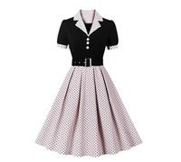 Robe Vintage Femme Année 40, Chic Et Élégant Chemise 1950s Plissé Swing Cérémonie Jupe Plissée Avec Nœud A-Line Rose Cocktail Danse Retour Au Genou