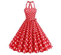 Robe Vintage Femme Années 20 40 50 60 Pin up Rockabilly Swing à Pois Chic et Elegant Robe de Soirée Cocktail au Genou sans Manche A-Line Taille Haute Ete Robe Mariage Invitée Femme,Rouge,XL,f26w