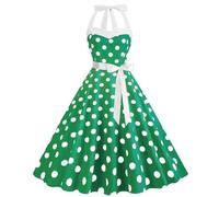 Robe Vintage Femme Années 20 40 50 60 Pin up Rockabilly Swing à Pois Chic et Elegant Robe de Soirée Cocktail au Genou sans Manche A-Line Taille Haute Ete Robe Mariage Invitée Femme,Armée Vert,M,f59w