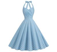 Robe Vintage Femme Années 20 40 50 60 Pin up Rockabilly Swing à Pois Chic et Elegant Robe de Soirée Cocktail au Genou sans Manche A-Line Taille Haute Ete Robe de Bal,Bleu Clair,M,f149w