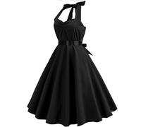Robe Vintage Femme Années 40 50 60 Chic et Elegant Midi Robe de Soirée Cocktail Cérémonie Style Rockabilly Swing Plissé A-Line Taille Haute Ete Robe Annee 50 Cadeau de Ma Mère,Noir,M,f129w