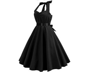 Robe Vintage Femme Années 40 50 60 Chic et Elegant Midi Robe de Soirée Cocktail Cérémonie Style Rockabilly Swing Plissé A-Line Taille Haute Ete Robe Annee 50 Cadeau de Ma Mère,Noir,M,f129w