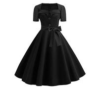 Robe Vintage Femme Années 50s 60s Audrey Hepburn Elégantes Rockabilly Vintage Robe Retro Audrey Hepburn Swing Plissé Robe à Manches Courtes Soirée Cocktail Cérémonie Mariage Robe de Soirée Chic