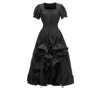 Robe Vintage Femme Manches Courtes, Robe Renaissance Femme Col Carré Irrégulier Volants Couleur Unie Pastorale Médiévale Cosplay Coupe Ample Chic Cour Gothique Victorienne Halloween Carnaval Dress