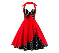 Robe vintage pour femme en coton sexy rétro années 1950 dos nu Rockabilly Swing imprimé floral ourlet thé fête patineuse ligne A Line Prom Cocktail Party Homecoming Grande taille 38-50, Rouge/noir, 40