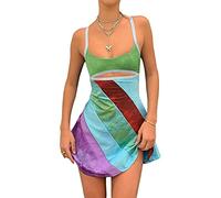 Robe Vintage pour Femme Honganda avec Impression Semi-Voile Y2K - Tenue Moulante Mini Robe décontractée rétro Bandana - Ceinture Moulante - Robe, Vert, S