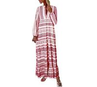 Robe W6MVZ Ni _ka Mode Casual À Manches Longues Col En V Imprimé Rayé Lâche Élastique Poignets Charmante Élégante pour L'hiver Tail 40