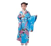 Robe Yukata Japonaise Kimono Enfant Imprimé Peignoir Long Robe Chinoise de Chambre Fille Gamins Traditionnel Classique Vêtements Soie Tissu Peignoir Mariage Fête Performance (Sky Blue, 6-7 Years)