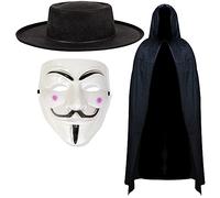Robelli Vendetta Masque, à Capuche Cape, Chapeau et Sais Couteaux déguisement Ensemble