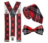 Robert Nuit brûlée Tartan Rouge Bretelles, Cravate & NŒUD Papillon Ensemble