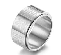 RobertDTesta Anneau Pivotant En Acier Titane Bouddhiste De Style Ethnique, Anneau Pivotant En Acier Inoxydable Bouddhiste À La Mode,Argent,11