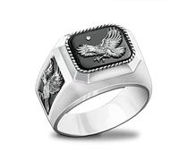 RobertDTesta Bague Aigle Volant, Bague Chevalière Aigle Mode Homme, Bague Aigle Chauve Drapeau Américain Bijoux Animaux Punk,Argent,9