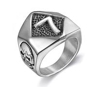 RobertDTesta Bague Crâne Chanceux Numéro 7 pour Homme, Bague Gothique Vintage en Acier Inoxydable avec Tête De Mort,Argent,14