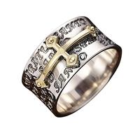RobertDTesta Bague Croix Chrétienne en Argent Sterling S925, Bague Croix Biblique Vintage Gothique pour Homme,Argent,10