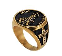 RobertDTesta Bague De Saint Patron De Saint Patrick Bague De Guérison De Prière En Acier Inoxydable Vintage Bague De Bijoux Catholique Pour Hommes Et Femmes,D'or,13