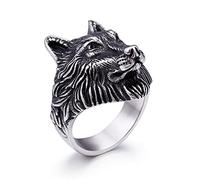 RobertDTesta Bague Tête De Loup en Acier Inoxydable pour Homme, Bague Tête De Loup Vintage Viking,Argent,11