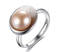 RobertDTesta Bijoux En Perles De Mode En Argent S925, Bague Ouverte En Perles D'eau Douce De 7,5 À 8 Mm, Bague En Perles D'eau Douce Pour Dames,Rose,6