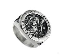 RobertDTesta Chevalière St Christophe, Bague en Acier Inoxydable Croix Gothique pour Homme St Christophe Patronus,Argent,14