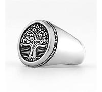 RobertDTesta Chevalière Viking Arbre De Vie, Bague en Acier Inoxydable Arbre du Monde Vintage Gothique pour Homme,Argent,11