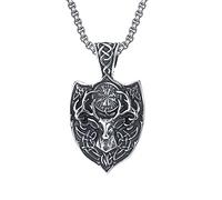 RobertDTesta Collier Pendentif Boussole Tête De Cerf pour Homme, Collier en Acier Inoxydable Viking Vintage Noeud Celtique,Argent,70