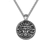 RobertDTesta Collier Pendentif Méduse À Tête De Serpent De La Mythologie Grecque, Collier en Acier Inoxydable Méduse pour Homme,Argent,70